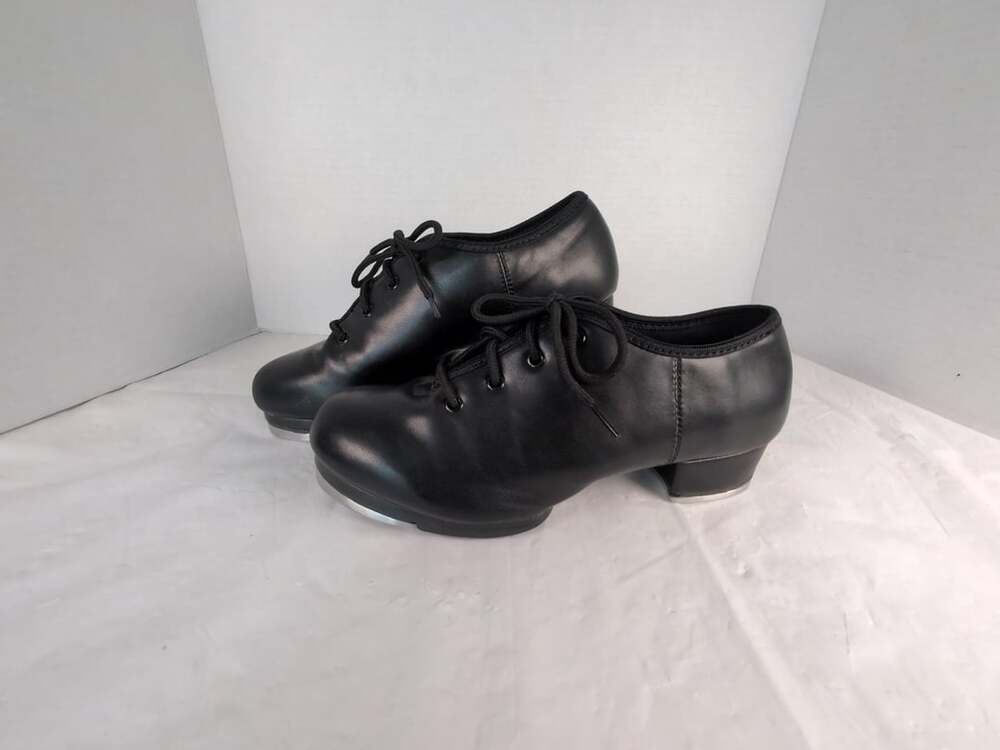 Unisex Lace-Up Black Tap Dance Shoes with Low Heel size W7